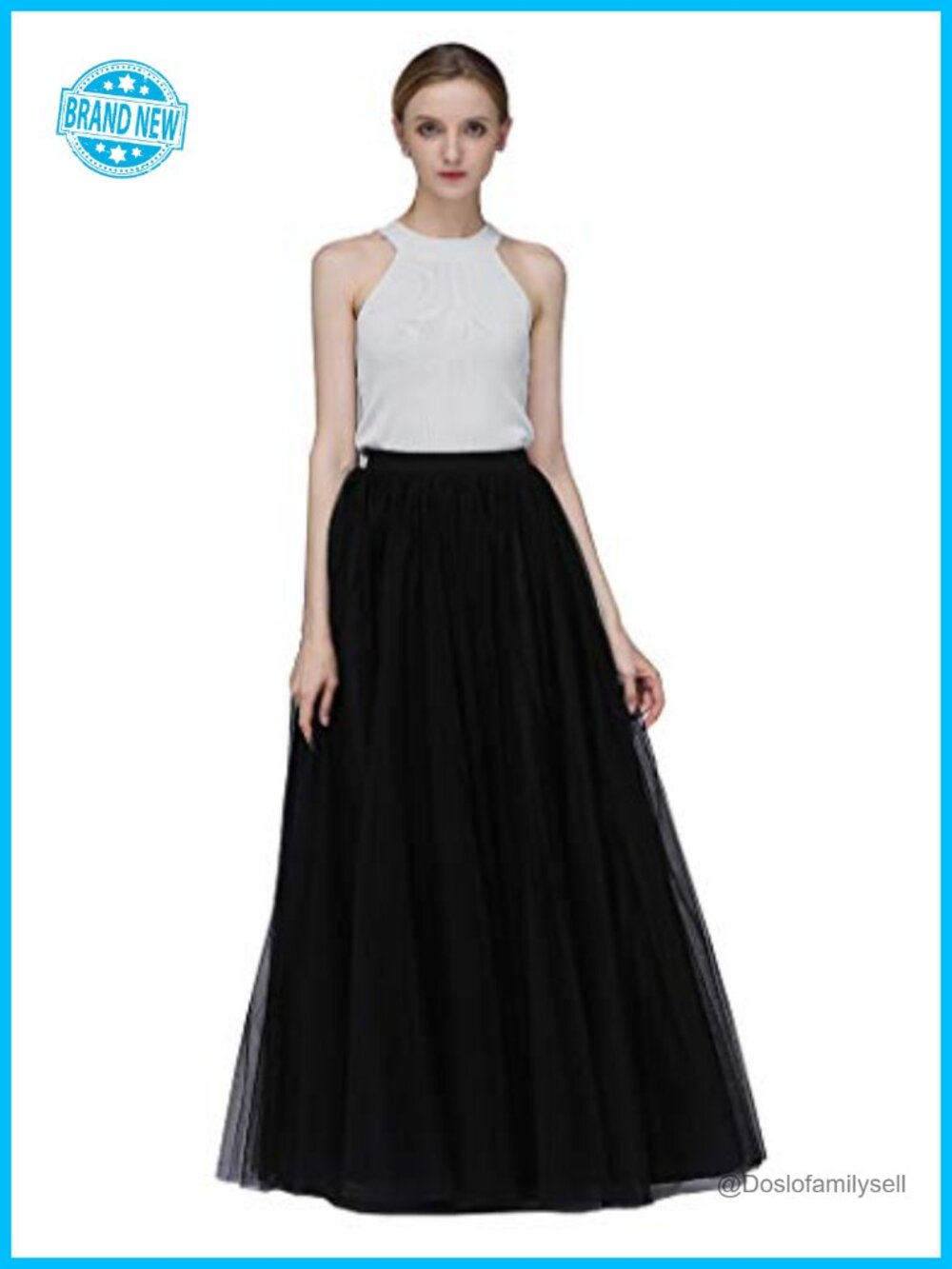 A-Line Full Tulle Skirt High Waisted Tiered Long Tutu for Wedding Prom Evening